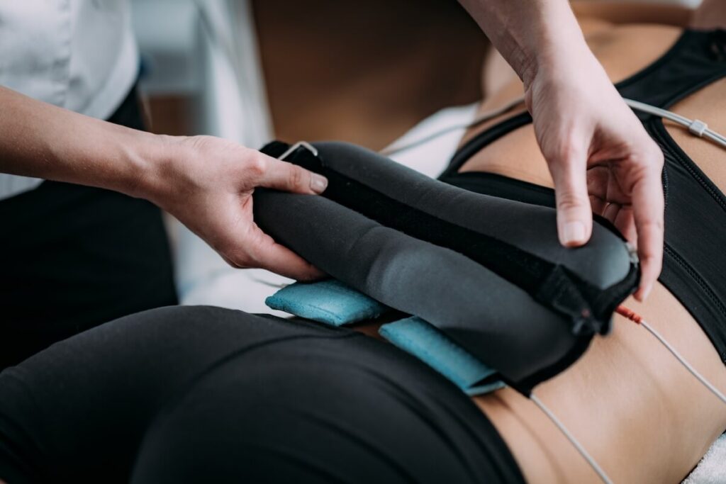 Patient receiving spinal decompression therapy.